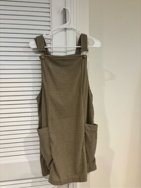 SHEIN Olive Green Waffle Knit Overall Dress